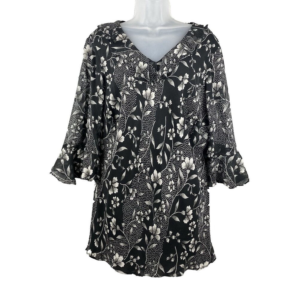 NYCD Woman Floral Silk Chiffon Tunic Blouse Women’s 22W Ruffled Flowy Dressy
